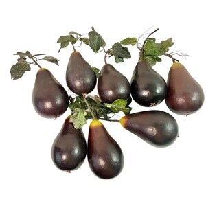 Vintage Eggplant Faux Vegetable Lot of 8  Realistic Looking with leaves 7 inch